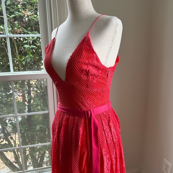 FREE PEOPLE NWT Red Orange Lace Dress Plunging V Sexy Back - Picture 8 of 10